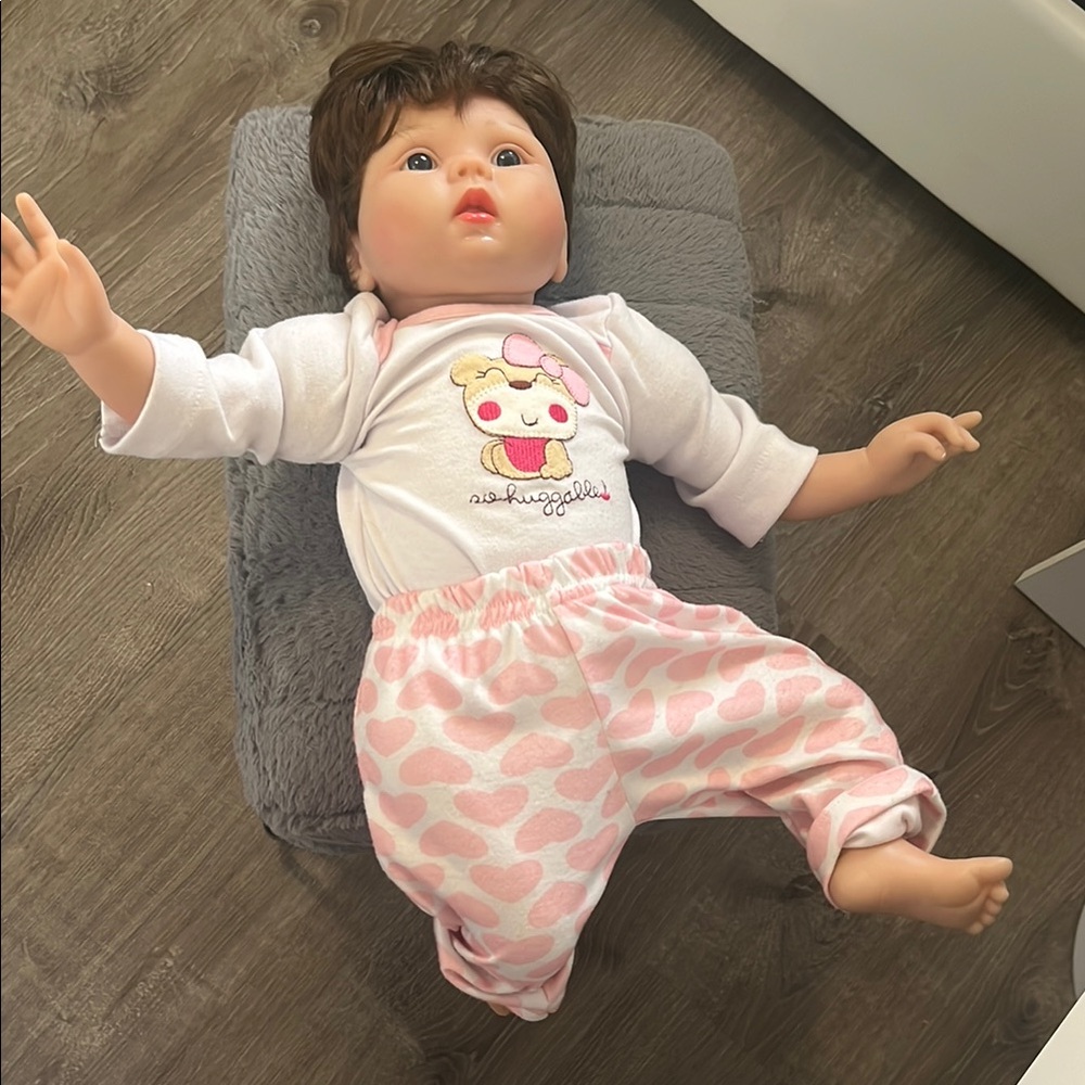 Adorable Baby Doll with Pink Heart Outfit (cloth)